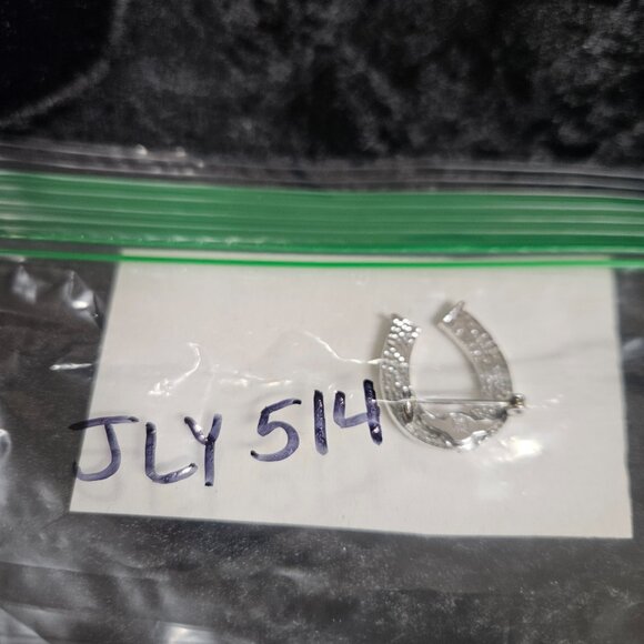 Silver toned rhinestone horseshoe pin - Picture 2 of 4
